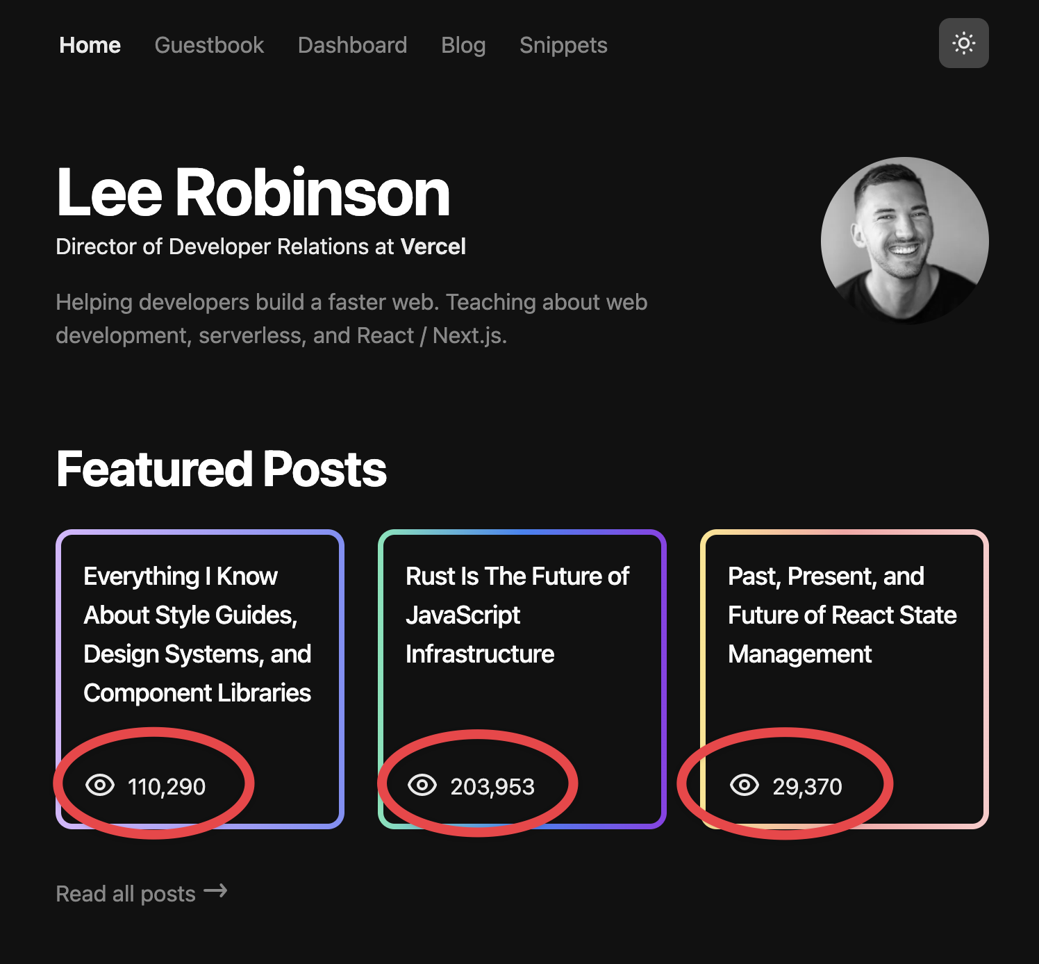 A screenshot of Lee Robinson's website